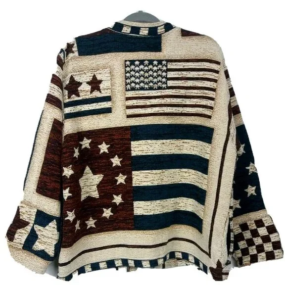 Vintage Colonial Flag Cardigan Sweater One Size 250th Birthday American Spirit